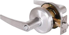 Stanley - Grade 2 Entrance Lever Lockset - 2-3/4" Back Set, Key In Lever Cylinder, Brass Alloy, Satin Chrome Finish - Industrial Tool & Supply