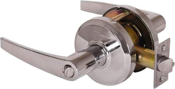 Stanley - Grade 2 Entrance Lever Lockset - 2-3/4" Back Set, Key In Lever Cylinder, Brass Alloy, Bright Chrome Finish - Industrial Tool & Supply