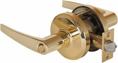 Stanley - Grade 2 Entrance Lever Lockset - 2-3/4" Back Set, Key In Lever Cylinder, Brass Alloy, Bright Brass Finish - Industrial Tool & Supply