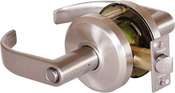 Stanley - Grade 2 Privacy Lever Lockset - 2-3/4" Back Set, Keyless Cylinder, Brass Alloy, Nickel Finish - Industrial Tool & Supply