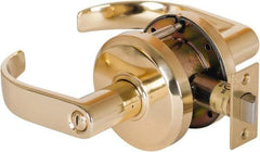 Stanley - Grade 2 Privacy Lever Lockset - 2-3/4" Back Set, Keyless Cylinder, Brass Alloy, Bright Brass Finish - Industrial Tool & Supply