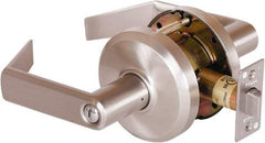 Stanley - Grade 2 Privacy Lever Lockset - 2-3/4" Back Set, Keyless Cylinder, Brass Alloy, Nickel Finish - Industrial Tool & Supply