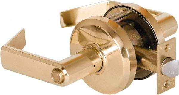 Stanley - Grade 2 Privacy Lever Lockset - 2-3/4" Back Set, Keyless Cylinder, Brass Alloy, Bright Brass Finish - Industrial Tool & Supply