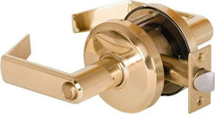 Stanley - Grade 2 Privacy Lever Lockset - 2-3/4" Back Set, Keyless Cylinder, Brass Alloy, Bright Brass Finish - Industrial Tool & Supply