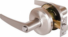 Stanley - Grade 2 Privacy Lever Lockset - 2-3/4" Back Set, Keyless Cylinder, Brass Alloy, Nickel Finish - Industrial Tool & Supply