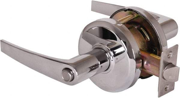Stanley - Grade 2 Privacy Lever Lockset - 2-3/4" Back Set, Keyless Cylinder, Brass Alloy, Bright Chrome Finish - Industrial Tool & Supply