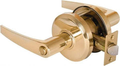 Stanley - Grade 2 Privacy Lever Lockset - 2-3/4" Back Set, Keyless Cylinder, Brass Alloy, Bright Brass Finish - Industrial Tool & Supply