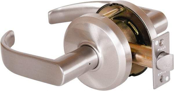 Stanley - Grade 2 Passage Lever Lockset - 2-3/4" Back Set, Keyless Cylinder, Brass Alloy, Nickel Finish - Industrial Tool & Supply
