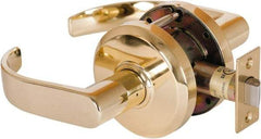 Stanley - Grade 2 Passage Lever Lockset - 2-3/4" Back Set, Keyless Cylinder, Brass Alloy, Bright Brass Finish - Industrial Tool & Supply