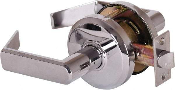 Stanley - Grade 2 Passage Lever Lockset - 2-3/4" Back Set, Keyless Cylinder, Brass Alloy, Bright Chrome Finish - Industrial Tool & Supply