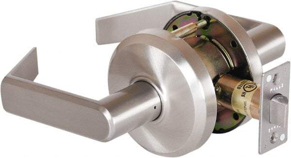 Stanley - Grade 2 Passage Lever Lockset - 2-3/4" Back Set, Keyless Cylinder, Brass Alloy, Nickel Finish - Industrial Tool & Supply