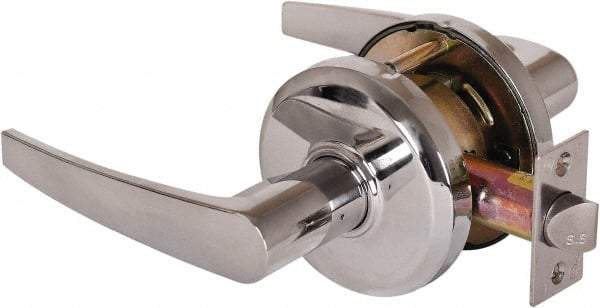 Stanley - Grade 2 Passage Lever Lockset - 2-3/4" Back Set, Keyless Cylinder, Brass Alloy, Bright Chrome Finish - Industrial Tool & Supply