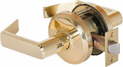 Stanley - Grade 2 Passage Lever Lockset - 2-3/4" Back Set, Keyless Cylinder, Brass Alloy, Bright Brass Finish - Industrial Tool & Supply