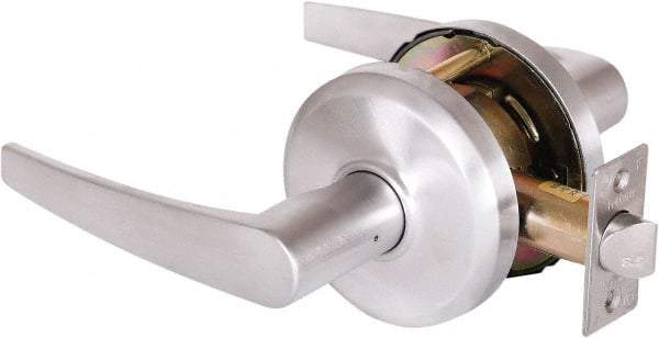 Stanley - Grade 2 Passage Lever Lockset - 2-3/4" Back Set, Keyless Cylinder, Brass Alloy, Satin Chrome Finish - Industrial Tool & Supply