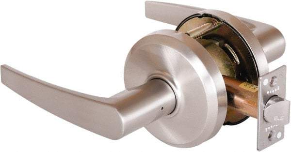 Stanley - Grade 2 Passage Lever Lockset - 2-3/4" Back Set, Keyless Cylinder, Brass Alloy, Nickel Finish - Industrial Tool & Supply