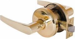 Stanley - Grade 2 Passage Lever Lockset - 2-3/4" Back Set, Keyless Cylinder, Brass Alloy, Bright Brass Finish - Industrial Tool & Supply