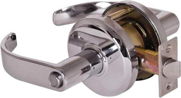 Stanley - Grade 2 Privacy Lever Lockset - 2-3/4" Back Set, Keyless Cylinder, Brass Alloy, Bright Chrome Finish - Industrial Tool & Supply