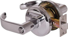 Stanley - Grade 2 Privacy Lever Lockset - 2-3/4" Back Set, Keyless Cylinder, Brass Alloy, Bright Chrome Finish - Industrial Tool & Supply