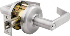Stanley - Grade 2 Entrance Lever Lockset - 2-3/4" Back Set, Key In Lever Cylinder, Brass Alloy, Satin Chrome Finish - Industrial Tool & Supply