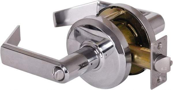 Stanley - Grade 2 Entrance Lever Lockset - 2-3/4" Back Set, Key In Lever Cylinder, Brass Alloy, Bright Chrome Finish - Industrial Tool & Supply