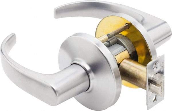 Best - Grade 1 Privacy Lever Lockset - 2-3/4" Back Set, Keyless Cylinder, Brass Alloy, Satin Chrome Finish - Industrial Tool & Supply