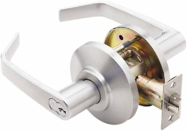 Best - Grade 2 Entrance Lever Lockset - 2-3/4" Back Set, Key In Lever Cylinder, Brass Alloy, Satin Chrome Finish - Industrial Tool & Supply