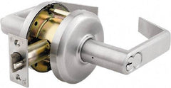 Stanley - Grade 2 Storeroom Lever Lockset - 2-3/4" Back Set, Key In Lever Cylinder, Brass Alloy, Satin Chrome Finish - Industrial Tool & Supply