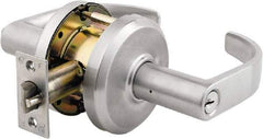 Stanley - Grade 2 Storeroom Lever Lockset - 2-3/4" Back Set, Key In Lever Cylinder, Brass Alloy, Satin Chrome Finish - Industrial Tool & Supply