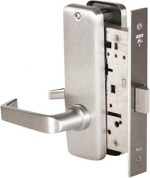 Best - Grade 1 Passage Lever Lockset - 2-3/4" Back Set, Keyless Cylinder, Brass Alloy, Satin Chrome Finish - Industrial Tool & Supply