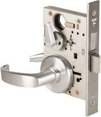 Best - Grade 1 Privacy Lever Lockset - 2-3/4" Back Set, Keyless Cylinder, Brass Alloy, Satin Chrome Finish - Industrial Tool & Supply
