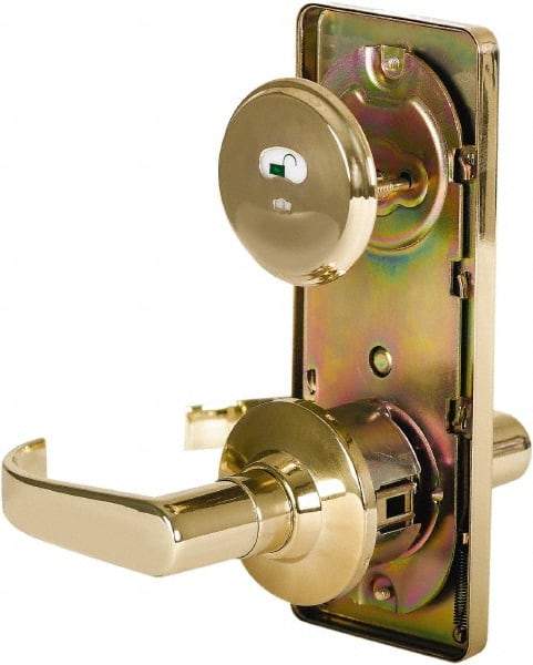 Stanley - Grade 2 Passage Lever Lockset - 2-3/4" Back Set, Keyless Cylinder, Brass Alloy, Bright Brass Finish - Industrial Tool & Supply