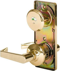 Stanley - Grade 2 Passage Lever Lockset - 2-3/4" Back Set, Keyless Cylinder, Brass Alloy, Bright Brass Finish - Industrial Tool & Supply