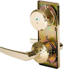 Stanley - Grade 2 Passage Lever Lockset - 2-3/4" Back Set, Keyless Cylinder, Brass Alloy, Bright Brass Finish - Industrial Tool & Supply