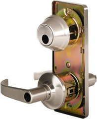 Stanley - Grade 2 Entry Lever Lockset - 2-3/4" Back Set, Key In Lever Cylinder, Brass Alloy, Nickel Finish - Industrial Tool & Supply