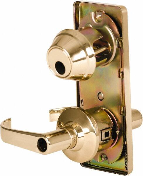 Stanley - Grade 2 Entry Lever Lockset - 2-3/4" Back Set, Key In Lever Cylinder, Brass Alloy, Bright Brass Finish - Industrial Tool & Supply