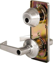 Stanley - Grade 2 Entry Lever Lockset - 2-3/4" Back Set, Key In Lever Cylinder, Brass Alloy, Satin Chrome Finish - Industrial Tool & Supply