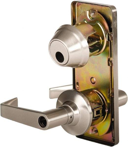 Stanley - Grade 2 Entry Lever Lockset - 2-3/4" Back Set, Key In Lever Cylinder, Brass Alloy, Nickel Finish - Industrial Tool & Supply