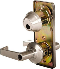 Stanley - Grade 2 Entry Lever Lockset - 2-3/4" Back Set, Key In Lever Cylinder, Brass Alloy, Nickel Finish - Industrial Tool & Supply