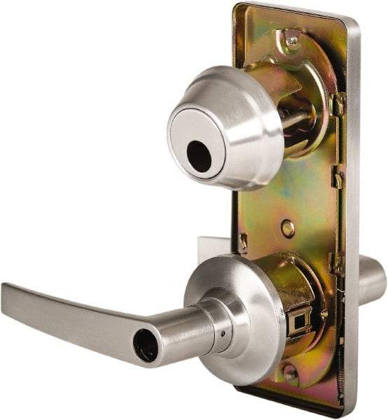 Stanley - Grade 2 Entry Lever Lockset - 2-3/4" Back Set, Key In Lever Cylinder, Brass Alloy, Satin Chrome Finish - Industrial Tool & Supply