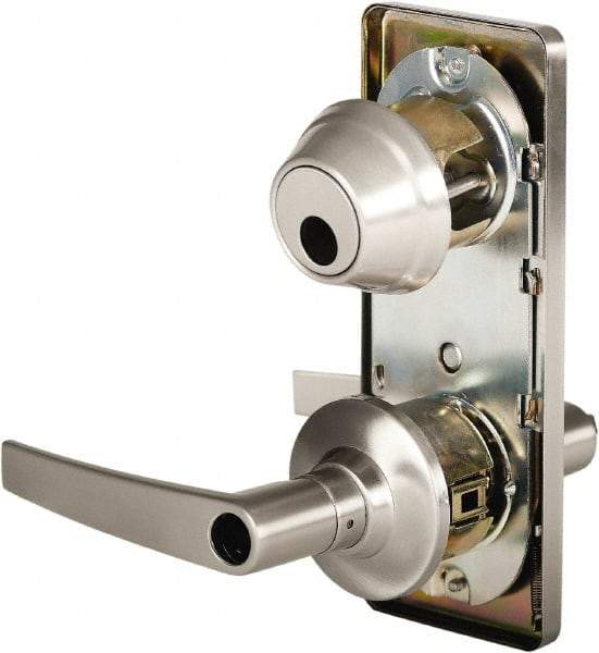 Stanley - Grade 2 Entry Lever Lockset - 2-3/4" Back Set, Key In Lever Cylinder, Brass Alloy, Nickel Finish - Industrial Tool & Supply