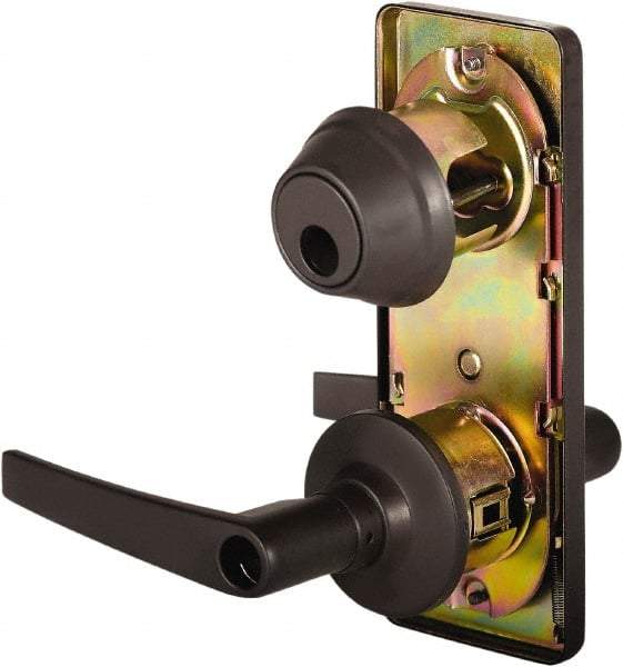 Stanley - Grade 2 Entry Lever Lockset - 2-3/4" Back Set, Key In Lever Cylinder, Brass Alloy, Oil Rubbed Bronze Finish - Industrial Tool & Supply