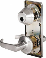 Stanley - Grade 2 Passage Lever Lockset - 2-3/4" Back Set, Keyless Cylinder, Brass Alloy, Satin Chrome Finish - Industrial Tool & Supply