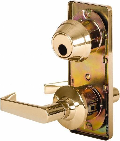 Stanley - Grade 2 Passage Lever Lockset - 2-3/4" Back Set, Keyless Cylinder, Brass Alloy, Bright Brass Finish - Industrial Tool & Supply