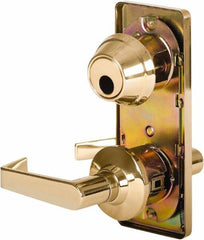 Stanley - Grade 2 Passage Lever Lockset - 2-3/4" Back Set, Keyless Cylinder, Brass Alloy, Bright Brass Finish - Industrial Tool & Supply