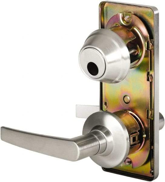 Stanley - Grade 2 Passage Lever Lockset - 2-3/4" Back Set, Keyless Cylinder, Brass Alloy, Satin Chrome Finish - Industrial Tool & Supply