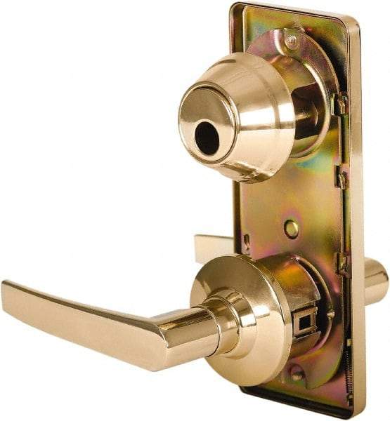 Stanley - Grade 2 Passage Lever Lockset - 2-3/4" Back Set, Keyless Cylinder, Brass Alloy, Bright Brass Finish - Industrial Tool & Supply