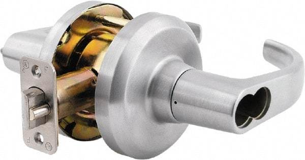 Stanley - Grade 1 Storeroom Lever Lockset - 2-3/4" Back Set, Key In Lever Cylinder, Brass Alloy, Satin Chrome Finish - Industrial Tool & Supply