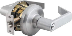 Stanley - Grade 1 Storeroom Lever Lockset - 2-3/4" Back Set, Key In Lever Cylinder, Brass Alloy, Satin Chrome Finish - Industrial Tool & Supply