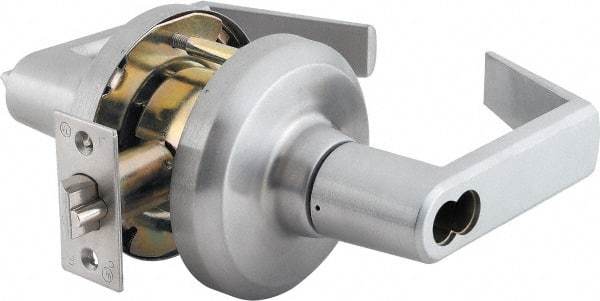 Stanley - Grade 1 Classroom Lever Lockset - 2-3/4" Back Set, Key In Lever Cylinder, Brass Alloy, Satin Chrome Finish - Industrial Tool & Supply