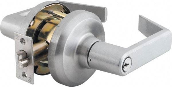 Stanley - Grade 1 Classroom Lever Lockset - 2-3/4" Back Set, Key In Lever Cylinder, Brass Alloy, Satin Chrome Finish - Industrial Tool & Supply